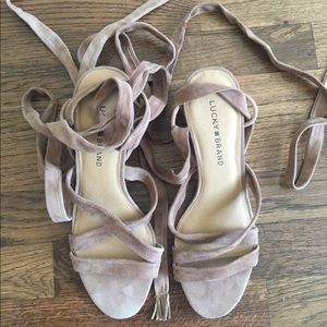 Lucky brand leather tassel wrap sandals